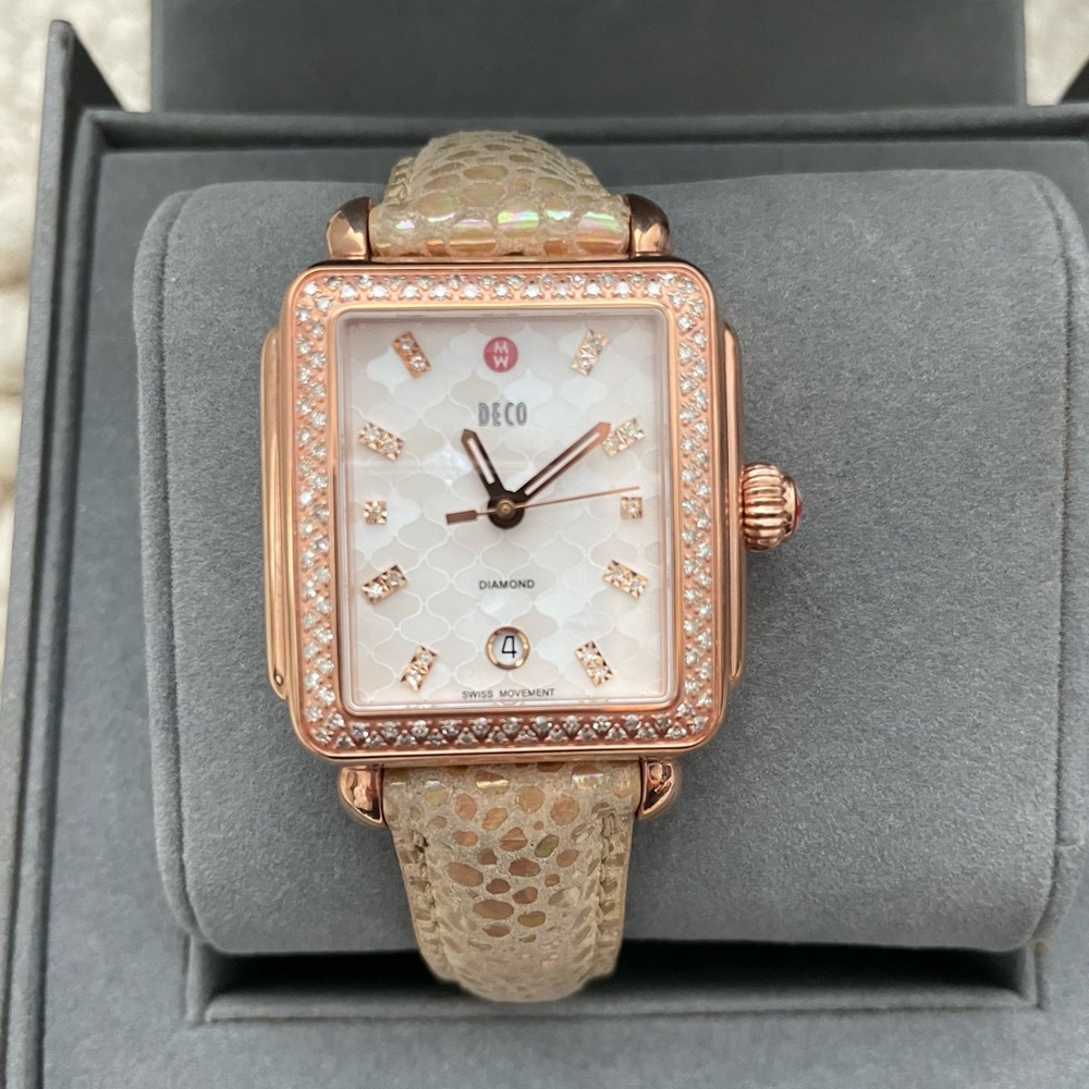 Michele Rose Gold Deco Mosaic watch